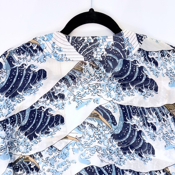 One Hundred Stars Great Wave Hokusai Kimono Jacket Navy Blue NWOT One Size - Picture 3 of 7
